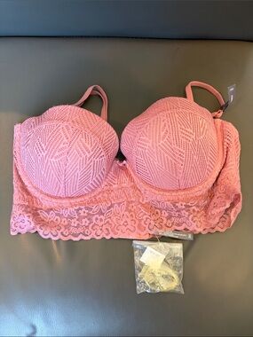 aerie Pink Lace Longline Push-Up Bra